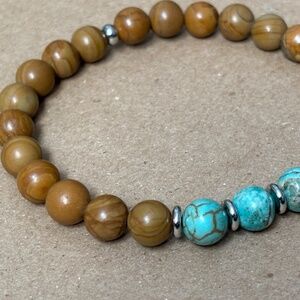 Wood Jasper & Turquoise Natural Stone Bracelet